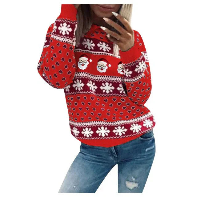 Jocelyn | Dames kersttrui met kerstman- en sneeuwvlokpatroon