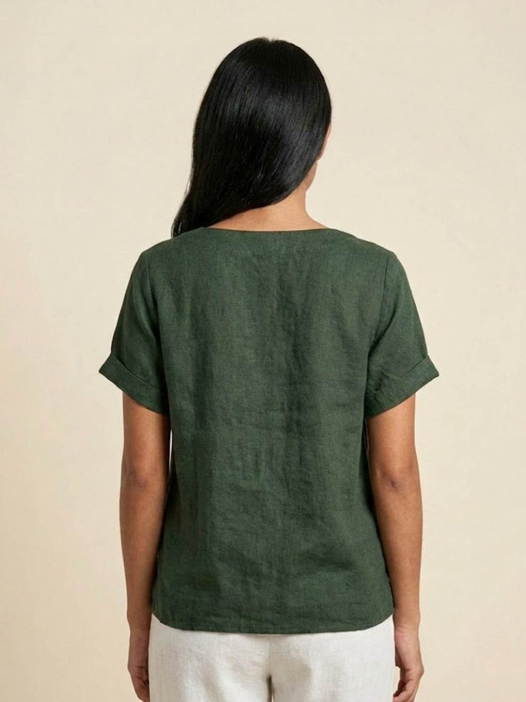 Amelia | Dames Linnen Blouse Met Ronde Hals En Knoopsluiting