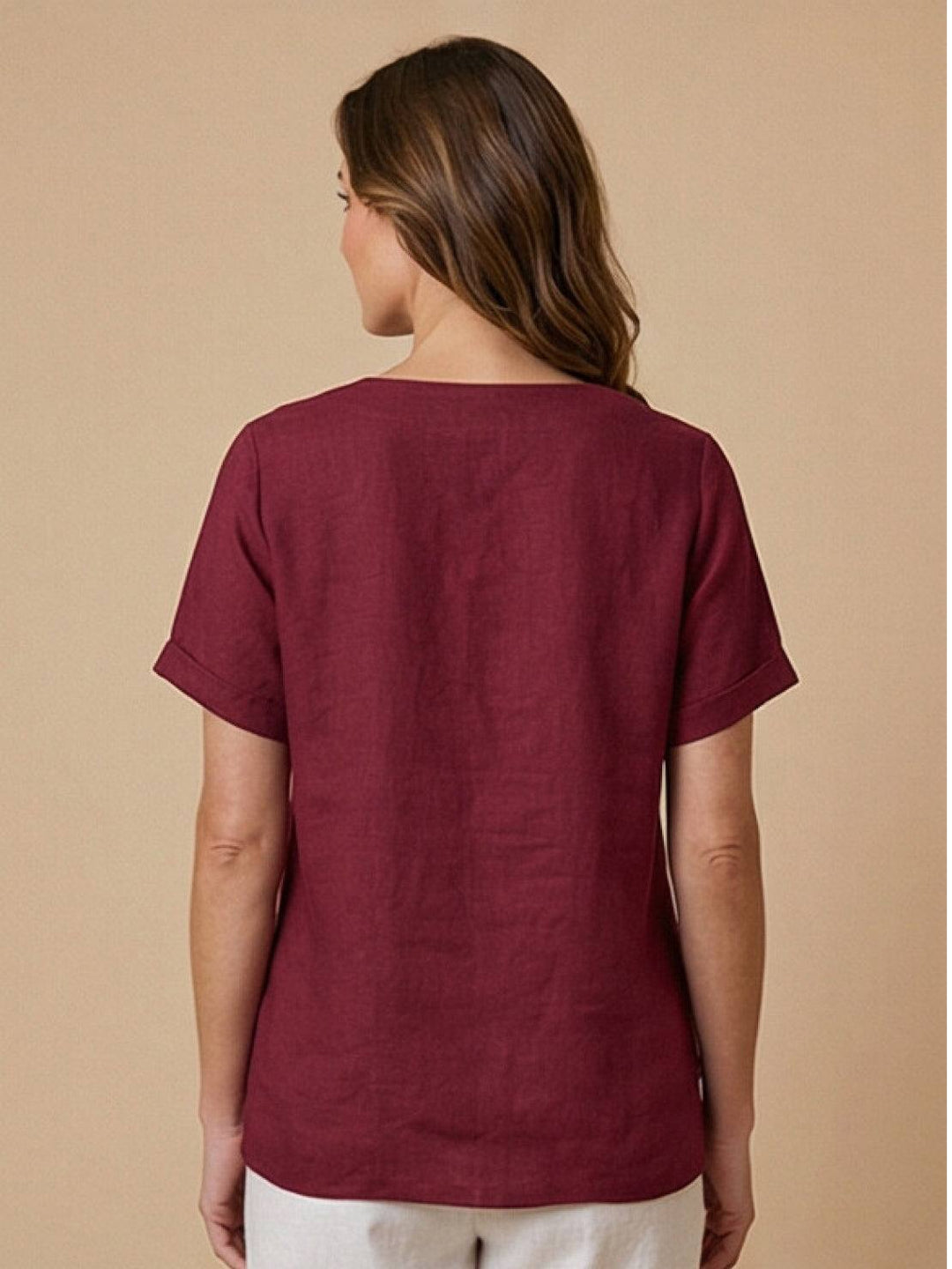Amelia | Dames Linnen Blouse Met Ronde Hals En Knoopsluiting