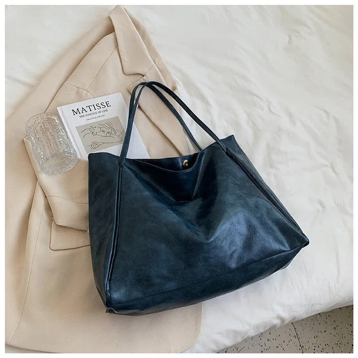 Retro PU-leren ruime tote bag dames schoudertas - Blau