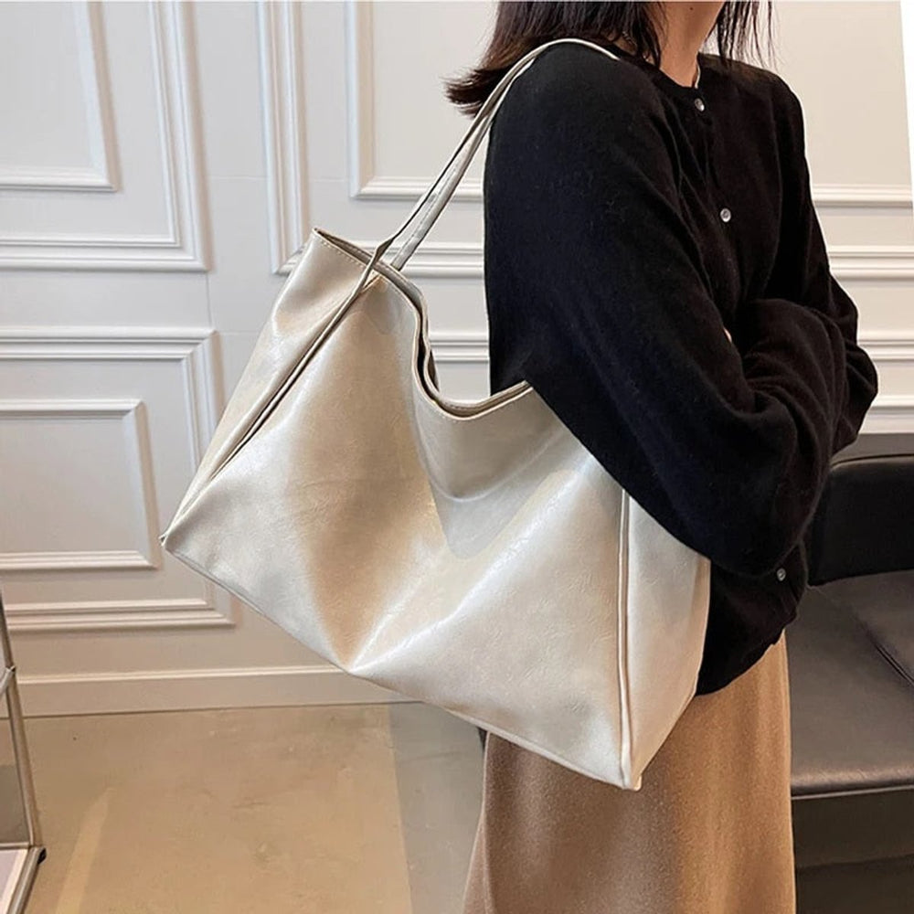 Retro PU-leren ruime tote bag dames schoudertas