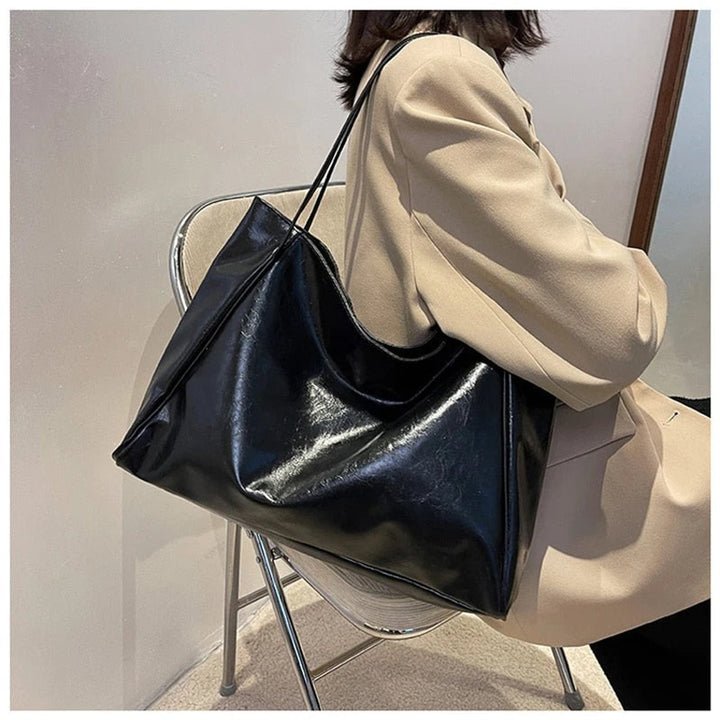 Retro PU-leren ruime tote bag dames schoudertas