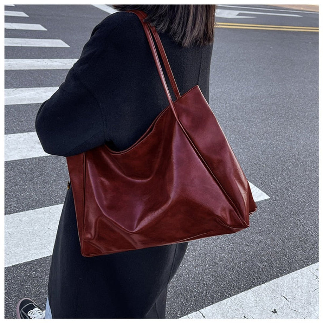 Retro PU-leren ruime tote bag dames schoudertas