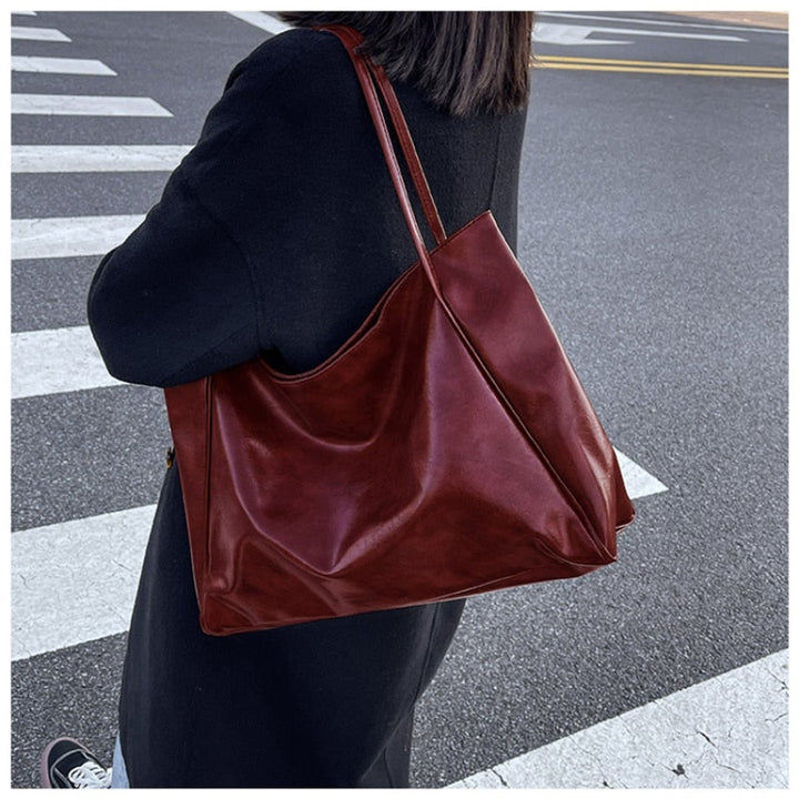 Retro PU-leren ruime tote bag dames schoudertas