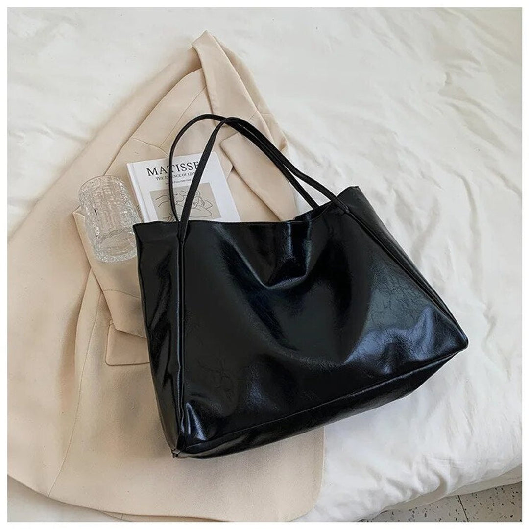 Retro PU-leren ruime tote bag dames schoudertas - Schwarz