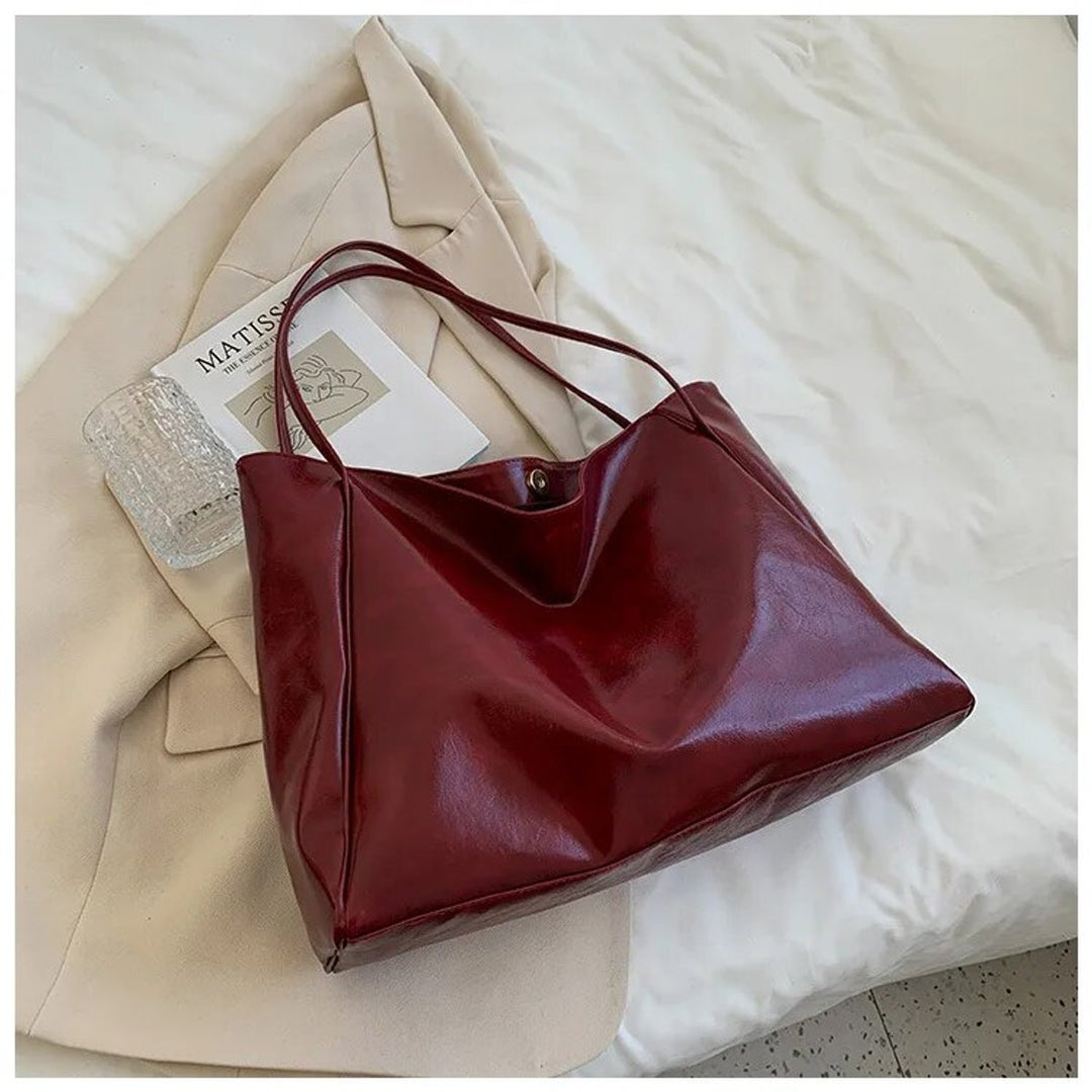 Retro PU-leren ruime tote bag dames schoudertas - Rot