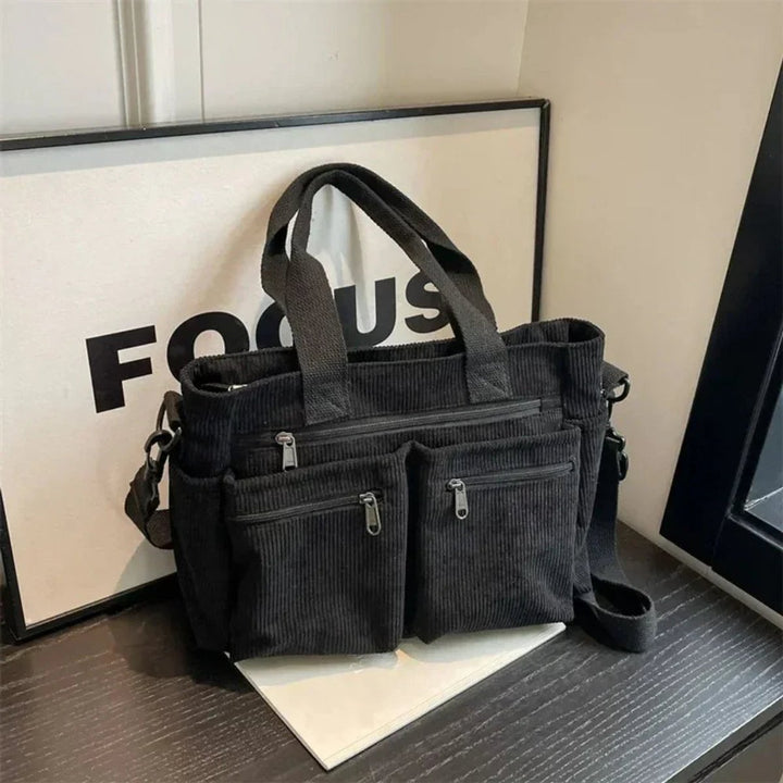 Ribfluwelen Multivak Tote Bag Dames Schoudertas - Schwarz