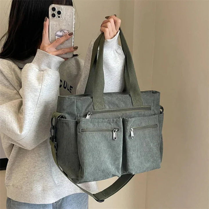 Ribfluwelen Multivak Tote Bag Dames Schoudertas