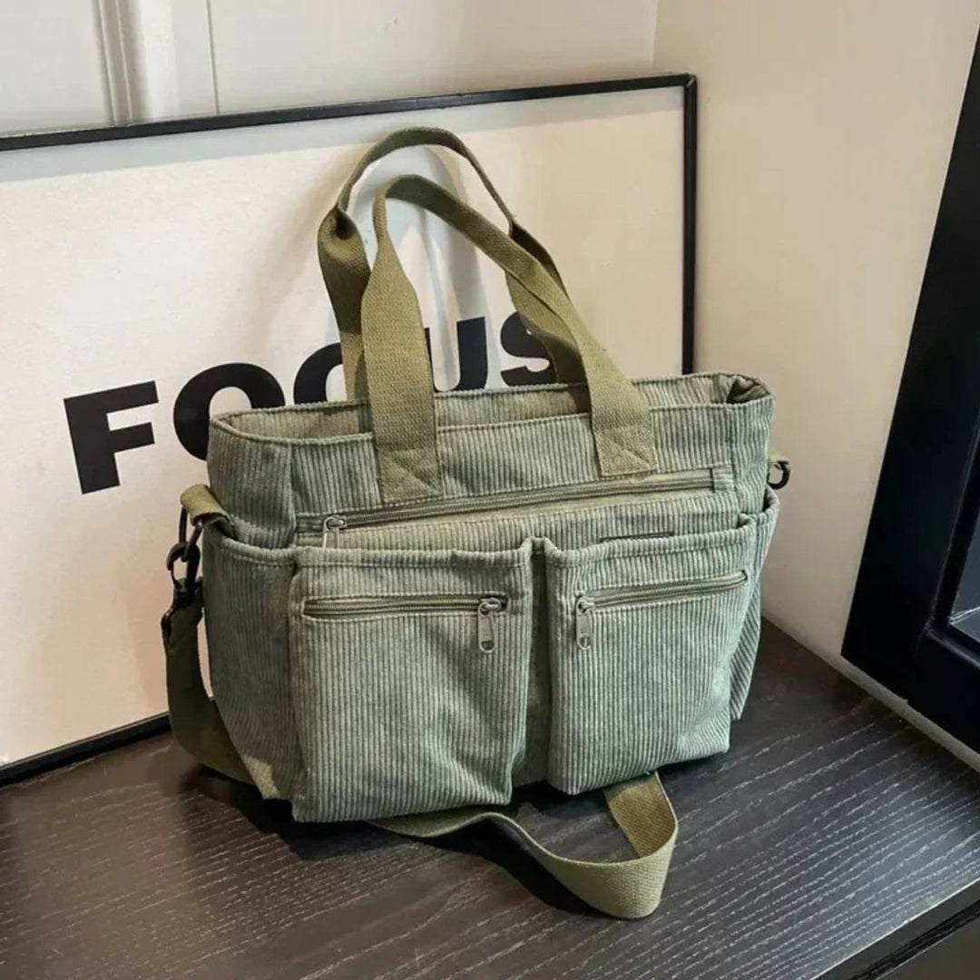 Ribfluwelen Multivak Tote Bag Dames Schoudertas - Grün