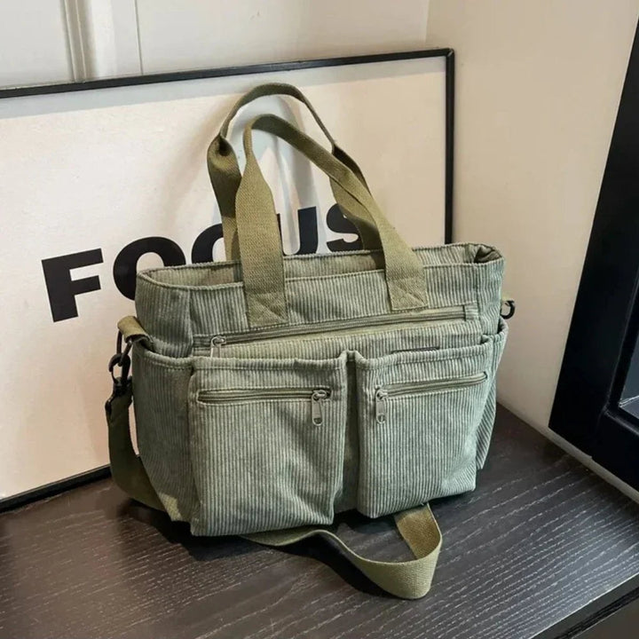 Ribfluwelen Multivak Tote Bag Dames Schoudertas - Grün