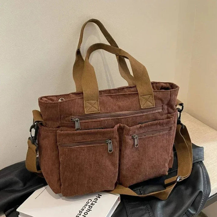 Ribfluwelen Multivak Tote Bag Dames Schoudertas - Braun
