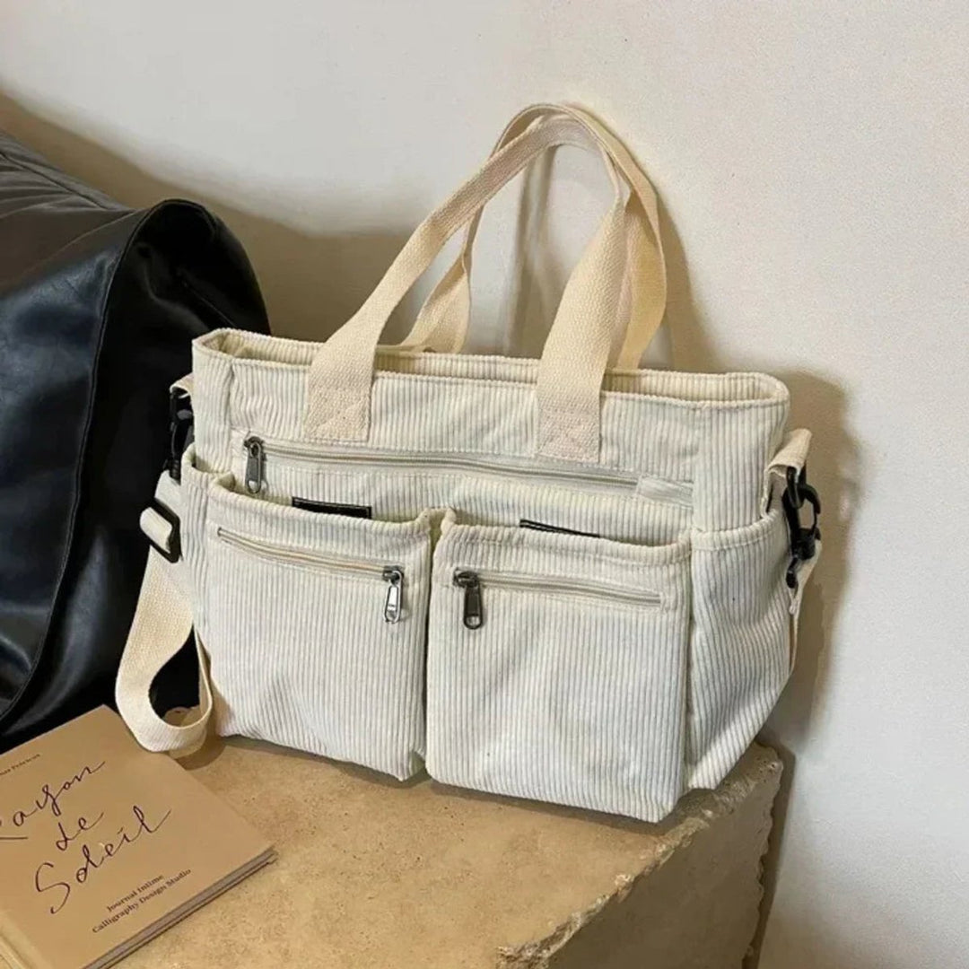 Ribfluwelen Multivak Tote Bag Dames Schoudertas - Beige