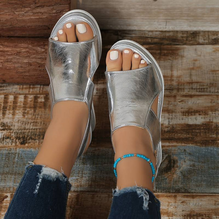 Lydia | Dames Metallic Platform Comfort Sandalen