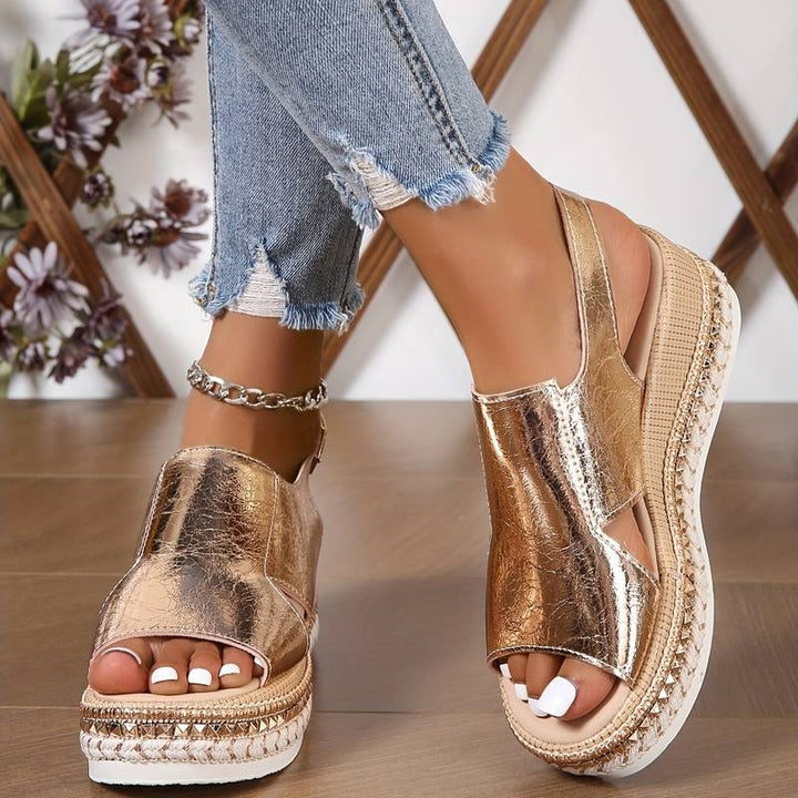 Lydia | Dames Metallic Platform Comfort Sandalen