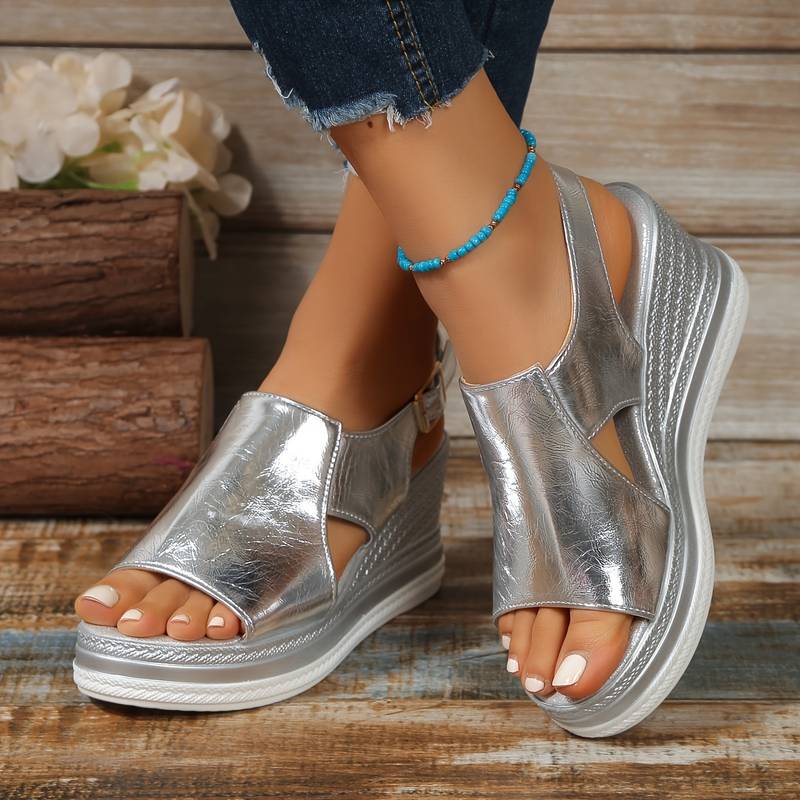Lydia | Dames Metallic Platform Comfort Sandalen