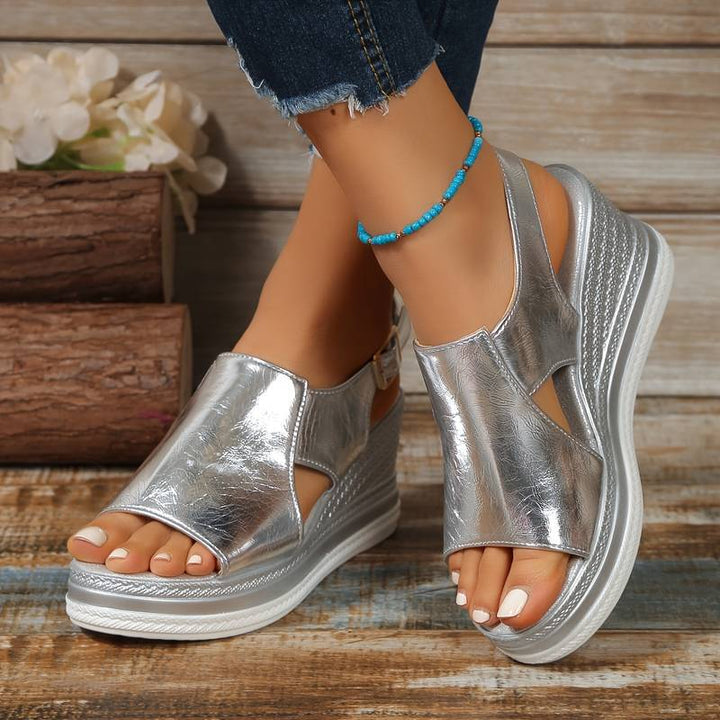 Lydia | Dames Metallic Platform Comfort Sandalen