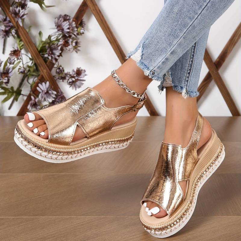 Lydia | Dames Metallic Platform Comfort Sandalen