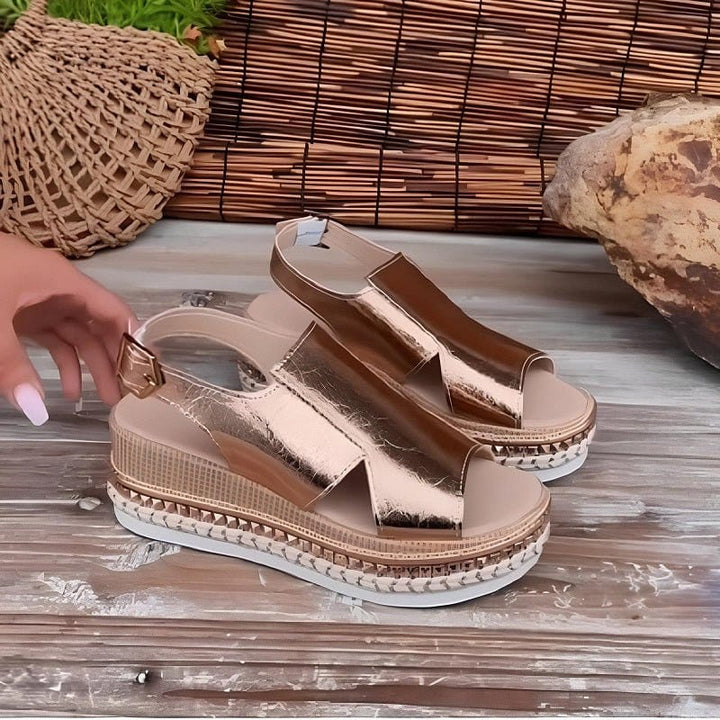 Lydia | Dames Metallic Platform Comfort Sandalen