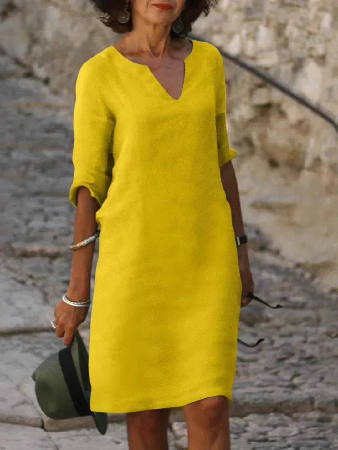 Eliza | Dames Elegante Midi Jurk Met Inkeping In De Hals