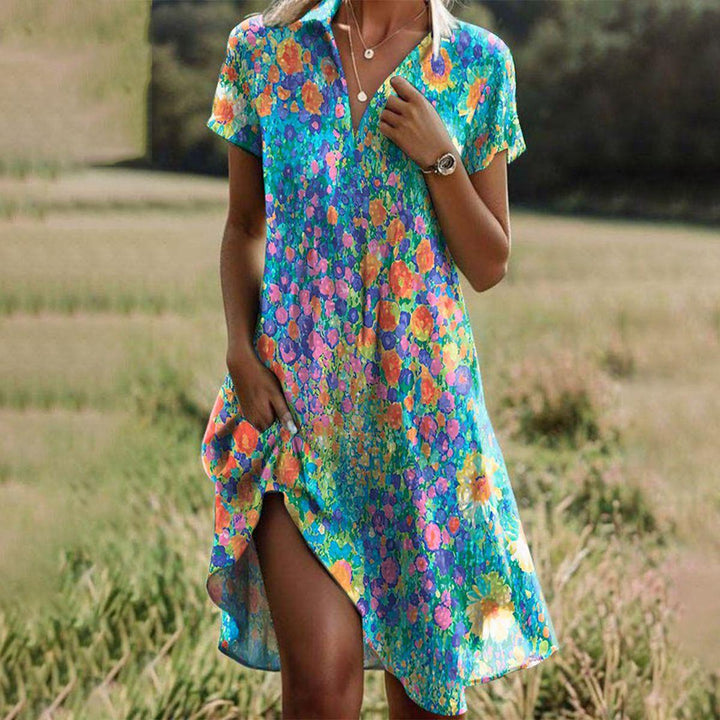 Dorothy | Dames Zomerjurk met Bloemenprint en Korte Mouwen