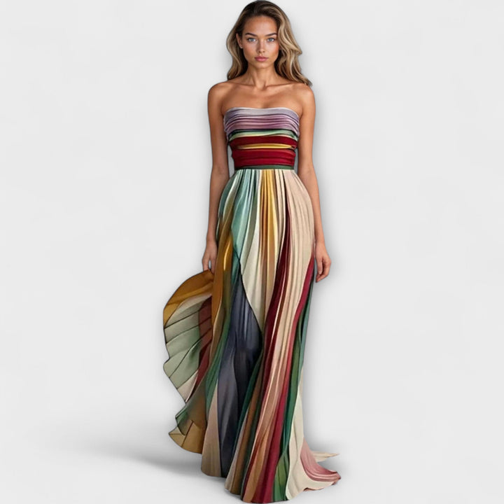 Samantha | Dames Strapless Maxi Jurk met Flowing Kleurvlakken