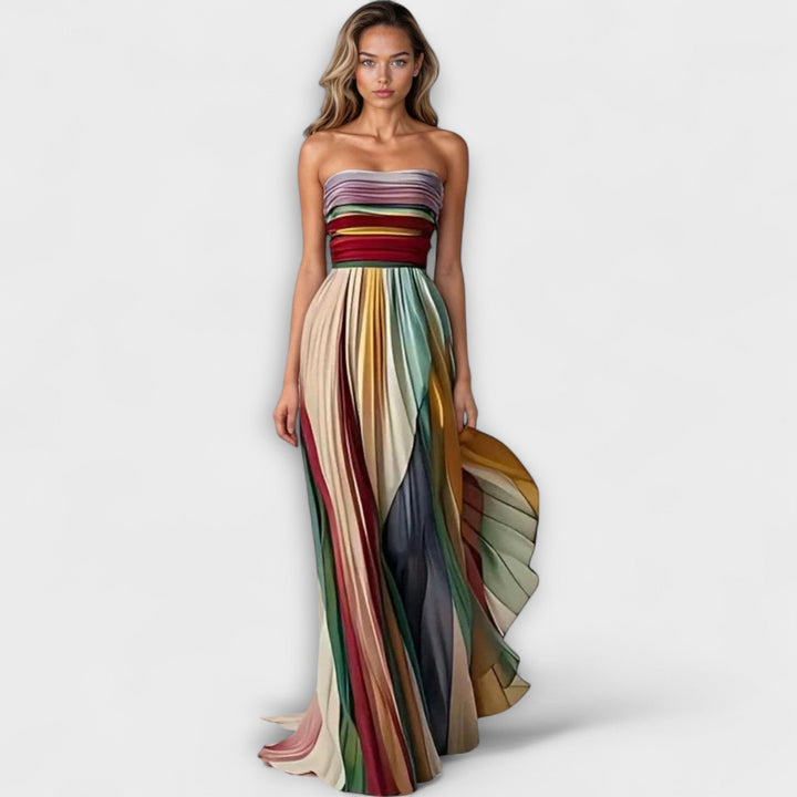 Samantha | Dames Strapless Maxi Jurk met Flowing Kleurvlakken
