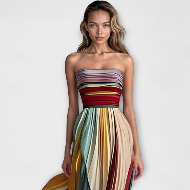 Samantha | Dames Strapless Maxi Jurk met Flowing Kleurvlakken