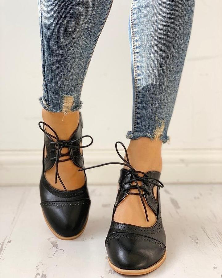 Anna | Dames Retro Schoenen met Veters en Blokhak