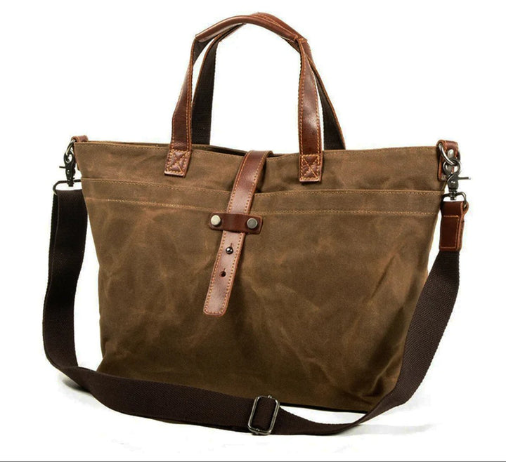 Unisex Gewaxed Canvas Leren Tote Bag Waterdicht - Tabakblatt