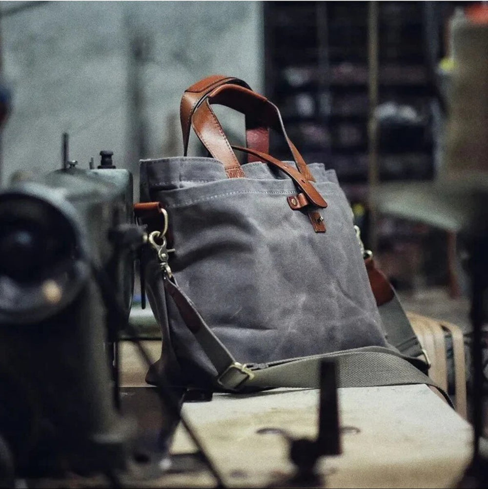 Unisex Gewaxed Canvas Leren Tote Bag Waterdicht