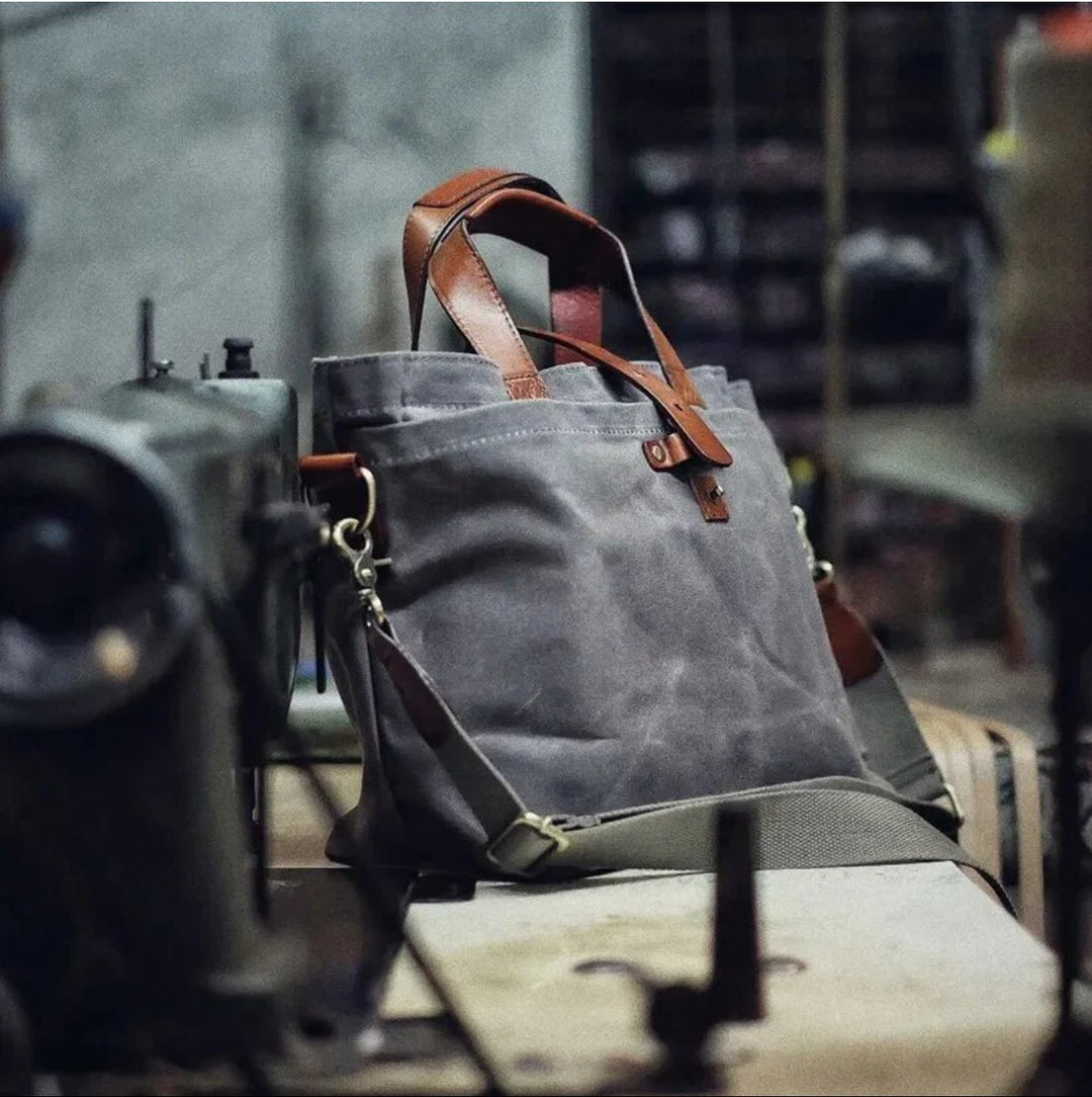 Unisex Gewaxed Canvas Leren Tote Bag Waterdicht