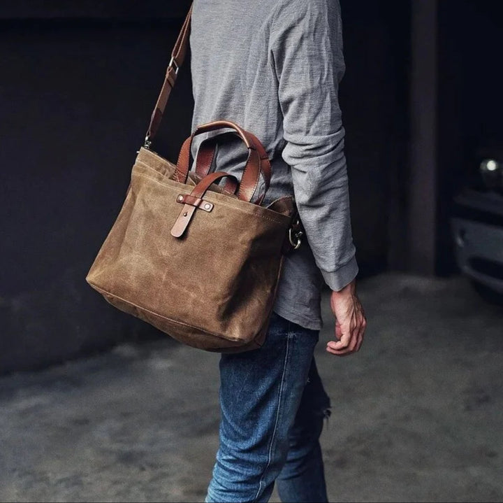 Unisex Gewaxed Canvas Leren Tote Bag Waterdicht