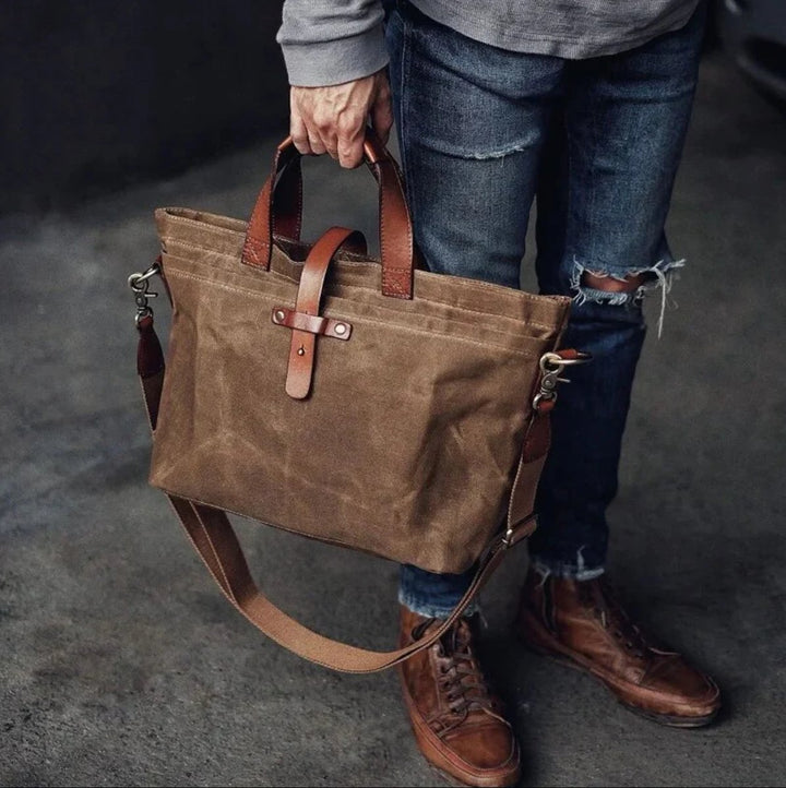 Unisex Gewaxed Canvas Leren Tote Bag Waterdicht