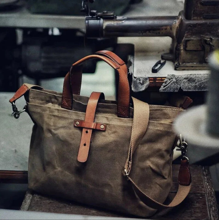 Unisex Gewaxed Canvas Leren Tote Bag Waterdicht