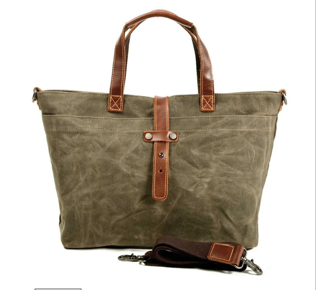 Unisex Gewaxed Canvas Leren Tote Bag Waterdicht - Salbeiholz