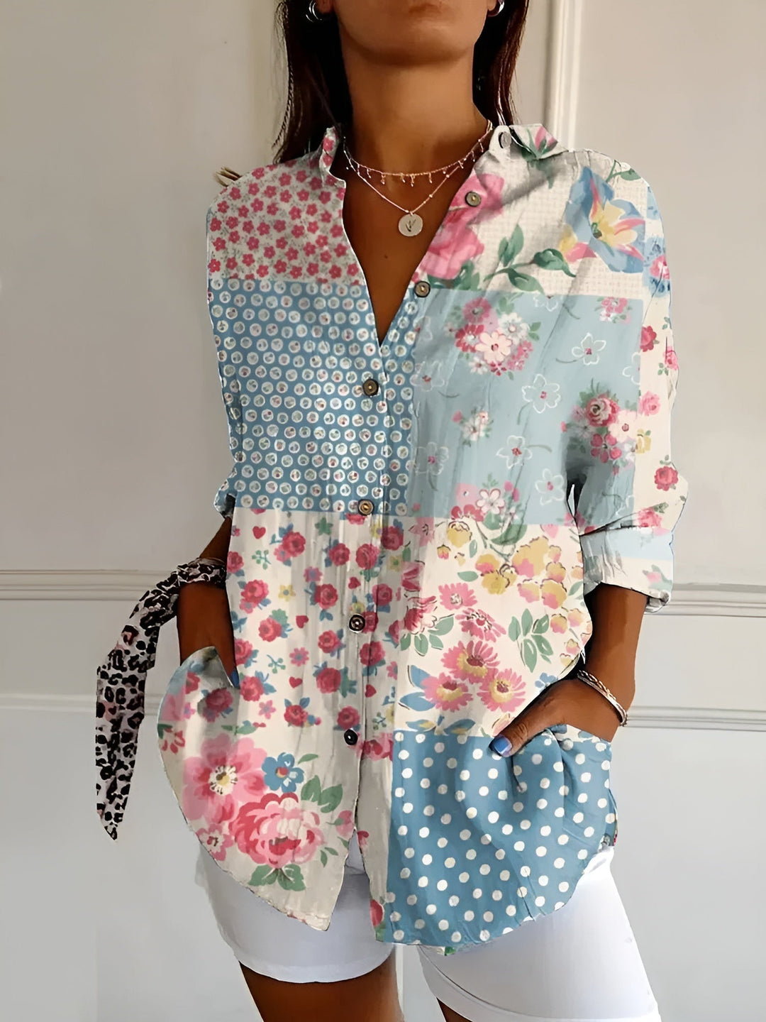 Abigail | Dames Bloemenprint Top met Knoopsluiting