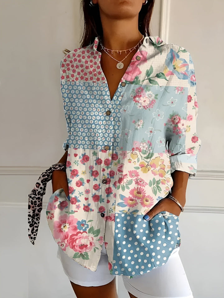 Abigail | Dames Bloemenprint Top met Knoopsluiting