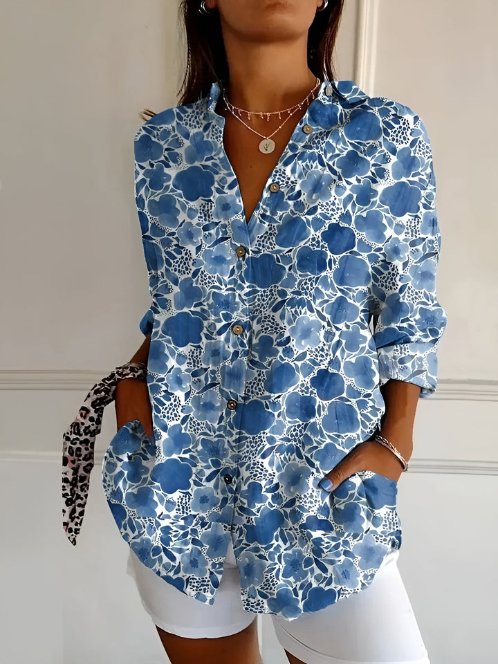 Abigail | Dames Bloemenprint Top met Knoopsluiting