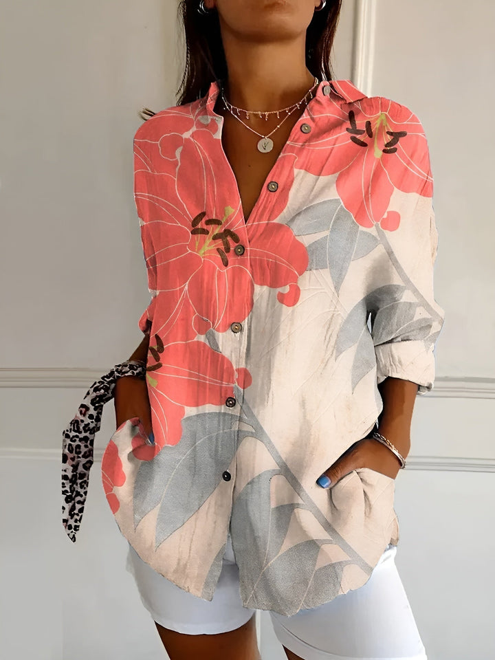 Claire | Dames Blouse Met Bloemenprint En Knoopsluiting Aan De Voorkant