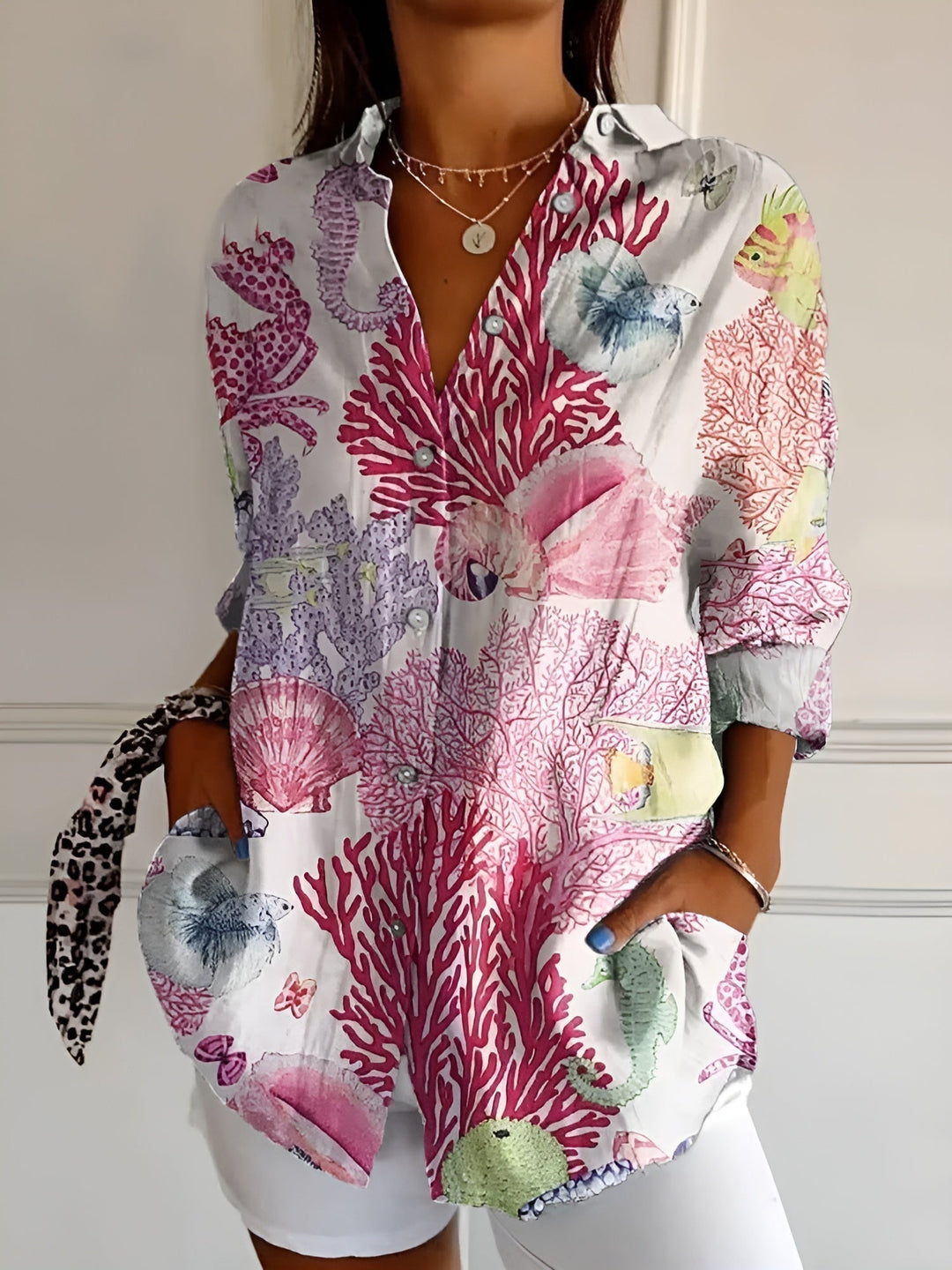 Claire | Dames Blouse Met Bloemenprint En Knoopsluiting Aan De Voorkant