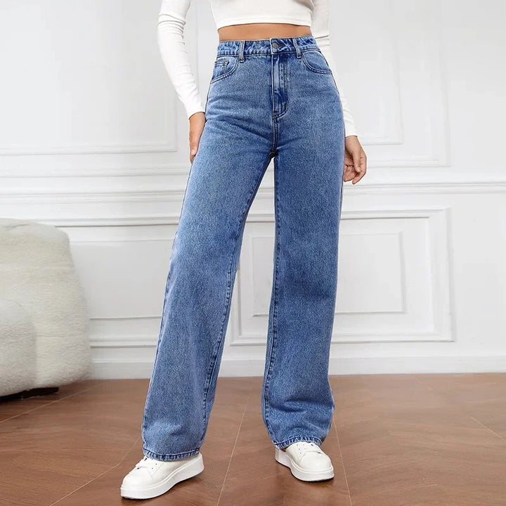 Valentina | Dames Hoge Taille Jeans Met Wijde Pijpen