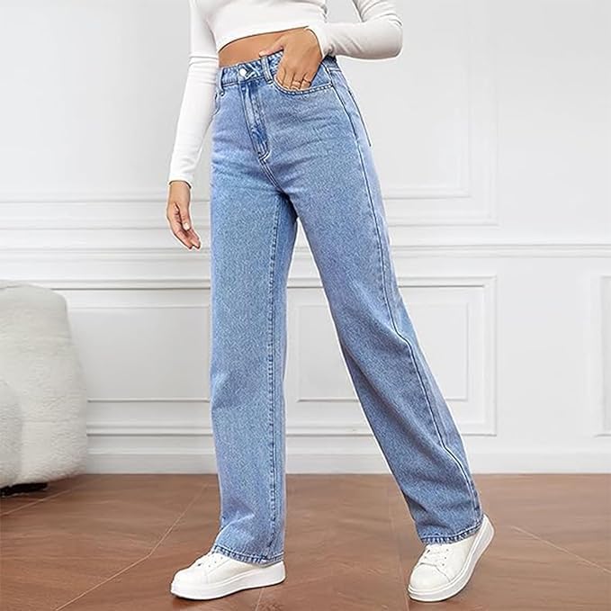 Valentina | Dames Hoge Taille Jeans Met Wijde Pijpen