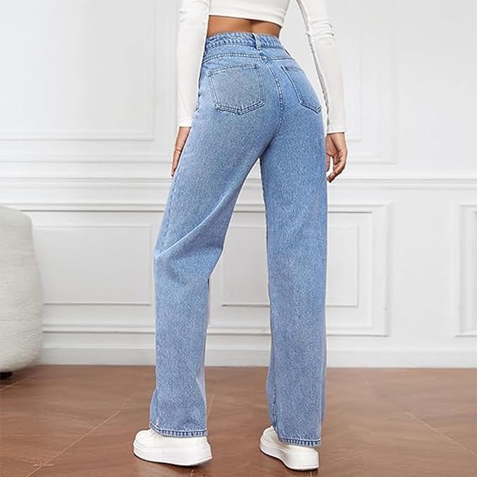 Valentina | Dames Hoge Taille Jeans Met Wijde Pijpen