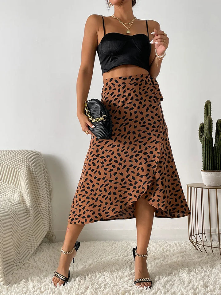 Josie | Dames Bedrukte Wikkel Casual Rok Met Strik
