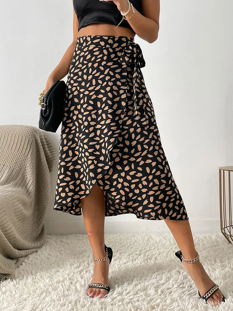 Josie | Dames Bedrukte Wikkel Casual Rok Met Strik