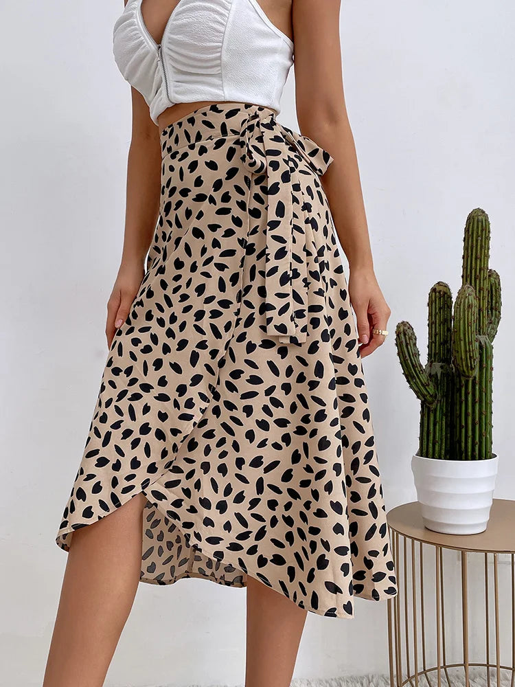 Josie | Dames Bedrukte Wikkel Casual Rok Met Strik