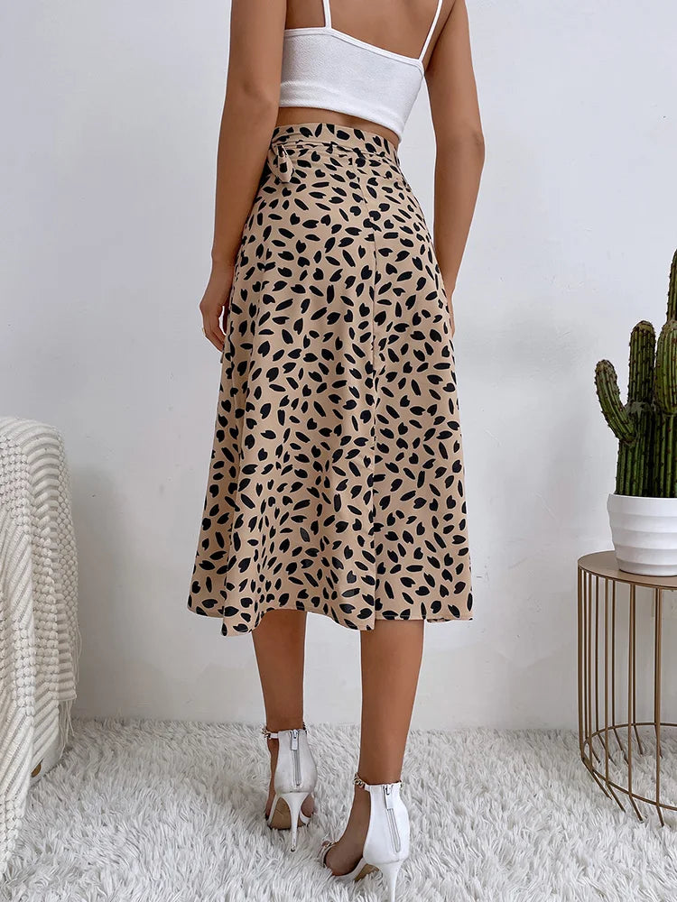 Josie | Dames Bedrukte Wikkel Casual Rok Met Strik