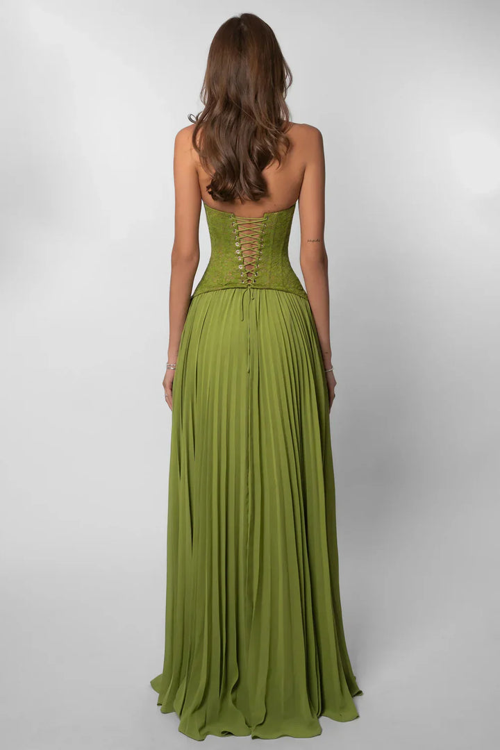 Sophia | Dames Halter Geplooide Maxi Jurk Voor Bruiloftsgasten