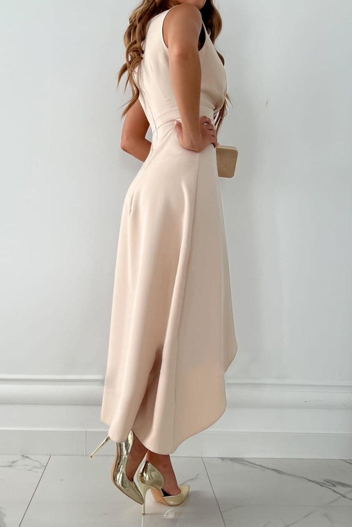 Jessica | Dames Mouwloze Asymmetrische Midi Jurk Voor Bruiloftsgasten