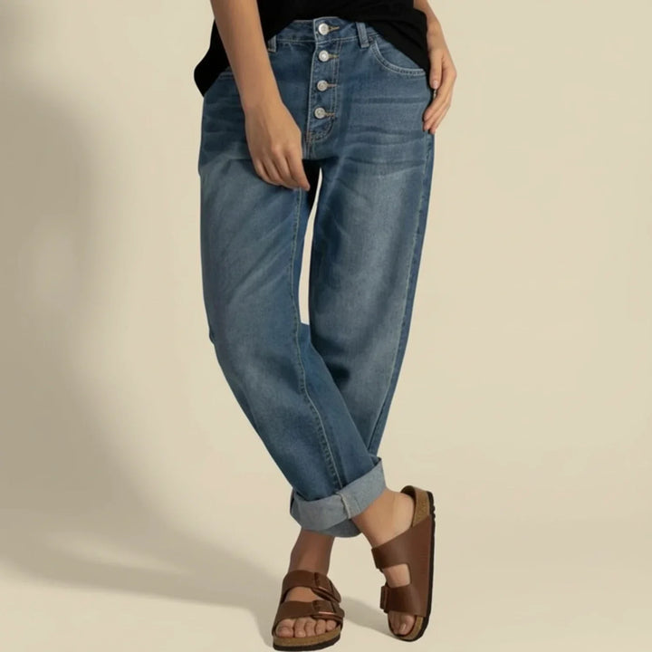 Lola | Damesjeans met hoge taille en knoopsluiting